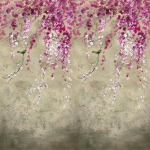 Designers Guild Shinsha scene 1 PDG1116/01 Cerise cherry blossoms on a shaded background.
