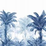 Today Interiors Carl Robinson 19 CL31800M-CL31804M CL31802M Deep navy and sky blue palm trees and foliage on a bright white bac...