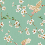 Today Interiors Carl Robinson 19 CL33004 CL33004 Muted teal background with soft ivory and pink-accented cranes, and...