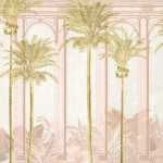 Masureel HABANA DGHAV103 Soft beige and pink palm trees on a light pink architectural backdrop.