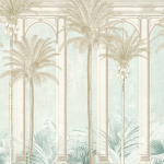 Masureel HABANA DGHAV104 Elegant beige and aqua palm trees on a light aqua background.