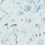 Mind The Gap Grandma's Tapestry WP30020 Light coral, pale blue, and soft grey floral patterns on a soft sky...