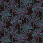 Masureel PALMARY HAV602 Vibrant teal palm leaves with magenta accents on a black background.