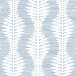 Today Interiors COASTAL HAVEN LN40500-LN40518 LN40512 White leaf motifs on a serene sky blue background.