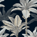 Today Interiors SAVANNAH GRASS LS62100M LS62100M Dark blue background with detailed palm leaves in shades of grey an...