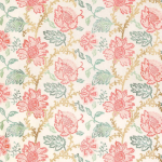 Nina Campbell Coromandel Fabric NCF4243-04 Ivory/Coral/Green