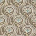 Nina Campbell Les Indiennes Fabrics NCF4330-03 white, teal and aqua on a brown background