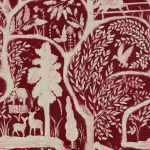 Mind The Gap THE ENCHANTED WOODLAND WP20550 Deep crimson background with intricate cream illustrations of woodl...