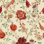 Mind The Gap TRANSSILVANIAN FLORILEGIUM WP20556 Cream background with vibrant red, green, and blue floral designs.