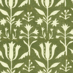 Mind The Gap TULIPAN WP30033 Rich green background with cream floral patterns.