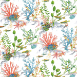 Osborne & Little Coralline W7682-01 Coral - Coral / Blue / Green / Silver