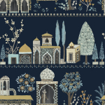 Today Interiors THE KEYS WTK20100-WTK20112 WTK20102 Navy background with muted beige and soft blues.