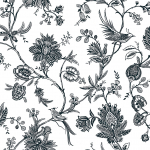 Today Interiors THE KEYS WTK20500-WTK20508 WTK20500 Black floral and bird patterns on a white background.