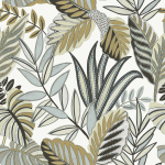 Today Interiors THE KEYS WTK20801-WTK20812 WTK20808 Muted tones of green, grey, yellow, and blue leaves on a soft white...