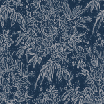 Mind The Gap CHERRY ORCHARD WP30008 A rich, deep indigo background with contrasting white floral and le...