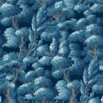 Today Interiors Carl Robinson 19 CL30202M-CL30206M CL30202M Sky blue and light blue trees and foliage on a deep navy blue backg...