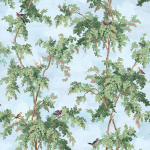 Today Interiors Carl Robinson 19 CL32002M-CL32008M CL32002M Pastel blue sky with vibrant green leaves, purple and red birds per...