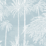 Today Interiors COASTAL HAVEN LN40201-LN40218 LN40202 Crisp white palm trees set against a soft sky blue background.