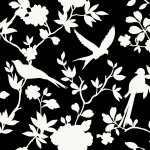 Today Interiors COASTAL HAVEN LN40902-LN40912 LN40900 Crisp white bird and floral silhouettes on a deep black background.