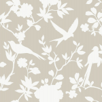 Today Interiors COASTAL HAVEN LN40902-LN40912 LN40907 Clean white bird and floral silhouettes on a neutral taupe background.