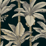 Today Interiors SAVANNAH GRASS LS60100-LS60106 LS60100 Dark charcoal background with golden banana leaves and beige stalks.