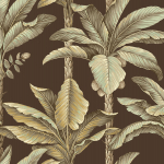 Today Interiors SAVANNAH GRASS LS60100-LS60106 LS60106 Rich espresso brown background with bronze banana leaves and beige ...