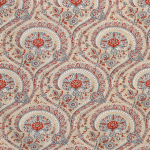 Nina Campbell Les Indiennes Fabrics NCF4330-01 teal, white and taupe on a red background