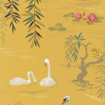 Nina Campbell Swan Lake NCW4020-05 Warm sunny yellow, pink, green and gold details.