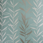 Nina Campbell Salix NCW4021-04 Cream and silver foliage with a subtly patterned pale teal background.