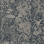 Mind The Gap SARKOZI EMBROIDERY WP30027 Showcasing intricate indigo floral designs on a dark blue background.
