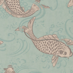 Osborne & Little Derwent W5796-06 Pearly beige fish in iridescent aqua water.