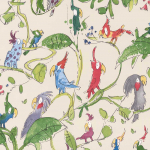 Osborne & Little Cockatoos W6060-01 Bright multi-coloured birds perched on light green foliage set agai...