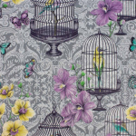 Matthew Williamson Orangery W7141-02 Lilac, green and lemon on a grey background
