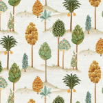 Osborne & Little FORESTA W7901-02 Assorted trees in olive greens and golds with intricate leaves on a...