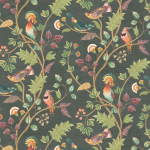 Osborne & Little MAYANI W7902-02 Vibrant birds in teals, fir, and hints of plum with lush green foli...