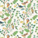 Osborne & Little MAYANI W7902-04 Bright birds in teals, corals, and yellows with apple green foliage...