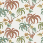 Osborne & Little SHALIMAR W7903-02 Tropical palm trees in chestnut, entrancing blues on a cream backgr...