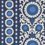 Osborne & Little SAMRINA W7904-01 Bold medallion patterns in shades of blue and white on a deep indig...