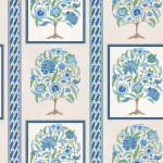 Osborne & Little TANISKA W7906-03 Elegant floral trees in cobalt and greens with decorative borders o...