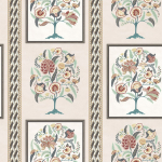 Osborne & Little TANISKA W7906-04 Classic floral trees in reds, charcoal, and eucalyptus with decorat...