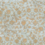 Mind The Gap THE BACKYARD FLOWERING WP30004 Features a baby blue background with golden-yellow floral patterns.