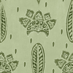 Mind The Gap BETHEL BATIK WP30077 Features olive green and moss green on a smoke green background.