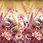 Avalana Blooms of Midas BLOMIDMET-WP-RO-01 The textured metallic gold backdrop highlights the intricate floral...