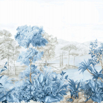 Today Interiors Carl Robinson 19 CL32102M-CL32108M CL32102M Pastel blue, soft grey, and muted beige trees and foliage on a ligh...