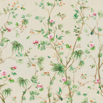 Today Interiors Carl Robinson 19 CL32900M CL32900M Emerald green leaves, soft pink flowers, and vivid green birds set ...