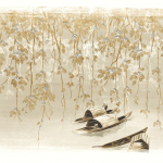 Masureel RIVER DGKIM202 The design showcases golden branches with boats on a beige background.