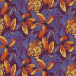 Masureel Constanza HAV104 Displays bright orange and purple floral patterns on a rich plum ba...
