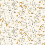 Masureel HARU KIM103 Yellow and grey branches with orange blossoms on an ivory background.