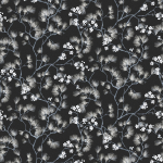 Masureel HARU KIM105 Grey branches with white blossoms on a charcoal background.