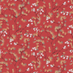 Masureel HARU KIM107 Yellow and white branches with white blossoms on a red background.
